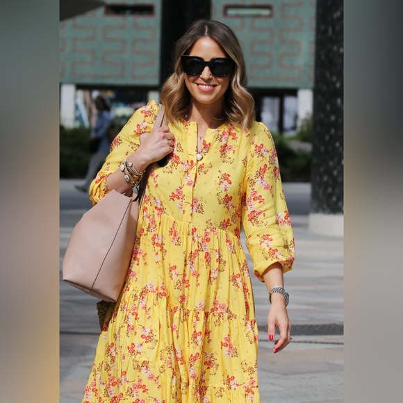 Zara | Floral Boho Yellow Tiered Midi Maxi Dress | Blogger Favorite | Size M - Picture 11 of 11